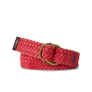 POLO RALPH LAUREN Men's Leather-Trim Braided Belt Chili Pepper Large